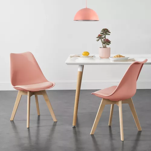 In And OutdoorMatch In And OutdoorMatch Eetkamerstoel Oren - Set van 4 - Imitatieleer en Beuken - Roze - Gestoffeerde Zitting - Modern Design (67452)