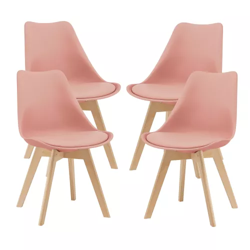 In And OutdoorMatch In And OutdoorMatch Eetkamerstoel Oren - Set van 4 - Imitatieleer en Beuken - Roze - Gestoffeerde Zitting - Modern Design (67452)