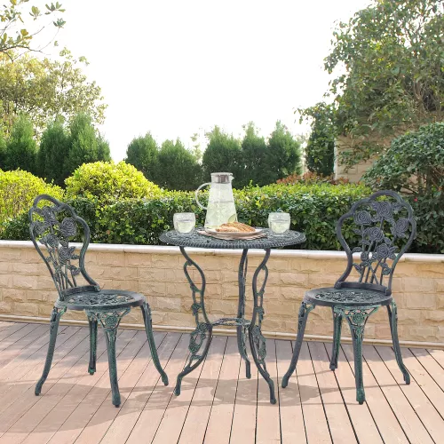 In And OutdoorMatch In And OutdoorMatch Bistroset Stanton - Balkonset - Gietijzeren Tuintafel en 2 Tuinstoelen - Groen - Stijlvol Design (67499)