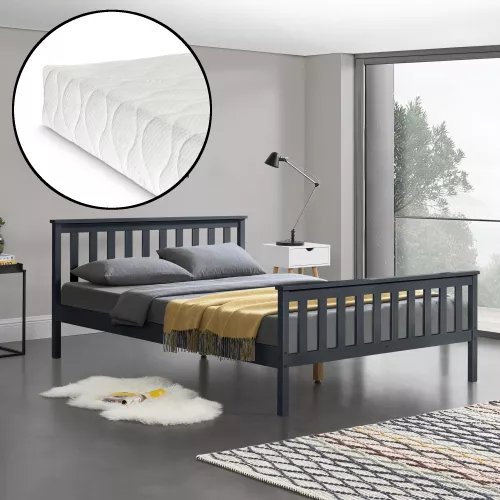 In And OutdoorMatch In And OutdoorMatch Houten Bed Destinee - Grenen - Met Matras - 180x200 cm - Donkergrijs - Klassiek Design (68069)