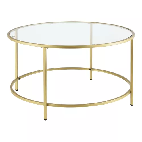 In And OutdoorMatch In And OutdoorMatch Salontafel Leila - Rond Glas en Metaal - 45,5xØ84 cm - Goud - Stijlvol Design (68394)
