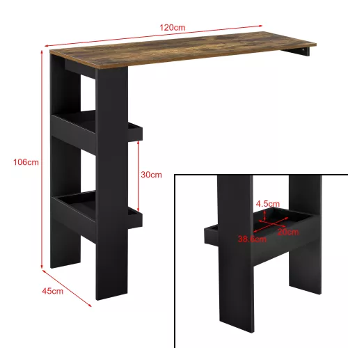 In And OutdoorMatch In And OutdoorMatch Bartafel Isac - Wandmontage - 120x45x106cm - Zwart en Eikenkleurig - Modern Design (68540)