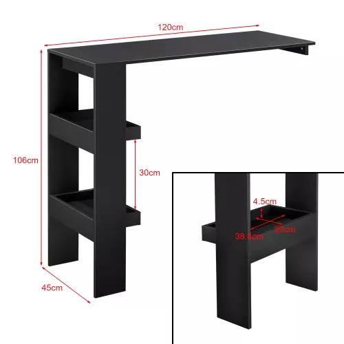 In And OutdoorMatch In And OutdoorMatch Bartafel Troy - Voor wandmontage - 120x45x106 cm - Zwart - Ruimtebesparend ontwerp (68549)