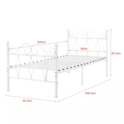 In And OutdoorMatch In And OutdoorMatch Metalen Bed Yvonne - Staal - Met Bedbodem - 90x200 cm - Wit - Snelle Montage (68624)