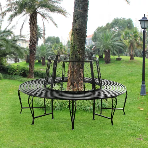 In And OutdoorMatch In And OutdoorMatch Metalen Boombank Penelope - Ø160x84 cm - Rond - Zwart - Staal - Weerbestendig (68659)