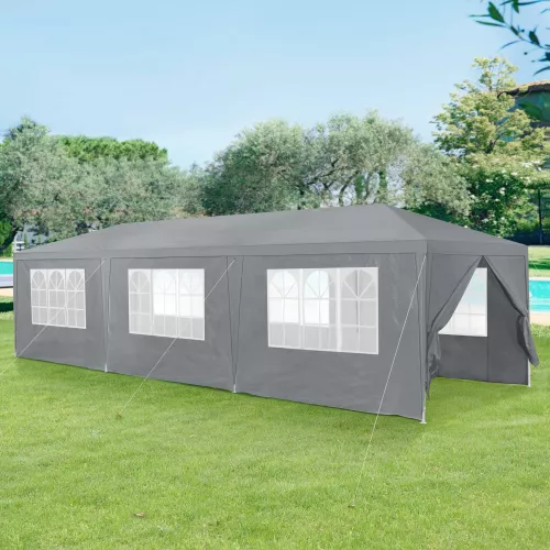 In And OutdoorMatch In And OutdoorMatch Pavilion Partytent Lazio - Waterdicht - 8 zijwanden - 9x3x2,55m - Grijs - Polyethyleen en Staal - UV-bestendig en waterdicht (68719)