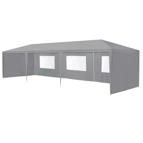 In And OutdoorMatch In And OutdoorMatch Pavilion Partytent Lazio - Waterdicht - 8 zijwanden - 9x3x2,55m - Grijs - Polyethyleen en Staal - UV-bestendig en waterdicht (68719)