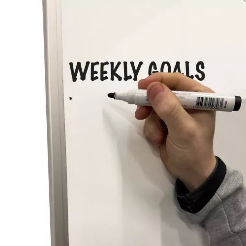 In And OutdoorMatch Whiteboard Deluxe Genaro - Emaille staal - Schuifmechanisme - Weekplanner - Maandplanner - Jaarplanner - Magnetisch - Wit - 100x200cm (70374)