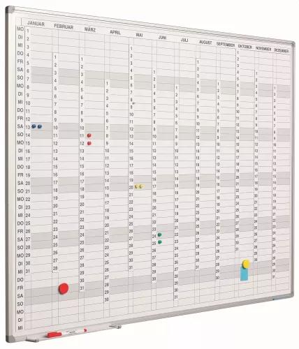 In And OutdoorMatch Whiteboard PRO Myers - Duits - Emaille staal - Weekplanner - Maandplanner - Jaarplanner - Magnetisch - Wit - incl. maand/dag/nummerstroken - 60x90cm (70544)