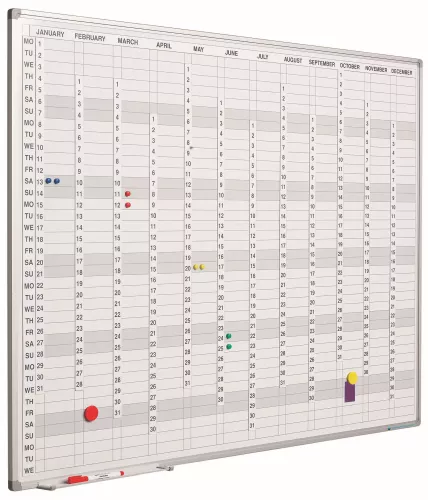 In And OutdoorMatch Whiteboard PRO Medina - Emaille staal - Whiteboard Weekplanner - Maandplanner - Jaarplanner - Magnetisch - Wit - incl. maand/dag/nummerstroken - Engels - 60x90cm (70545)