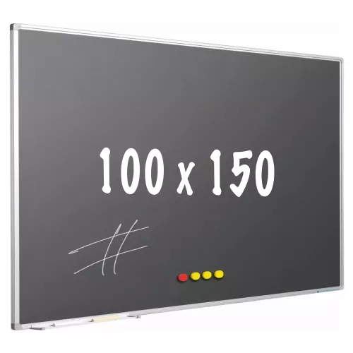 In And OutdoorMatch Krijtbord PRO George - Magnetisch - Schoolbord - Eenvoudige montage - Emaille staal - Grijs - 100x150cm (70618)