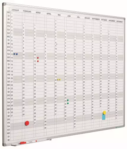 WhiteboardMatch Whiteboard PRO - Duits - Geëmailleerd staal - Weekplanner - Maandplanner - Jaarplanner - Magnetisch - Wit - Incl. maand/dag/nummerstroken - 60x90cm (50703)