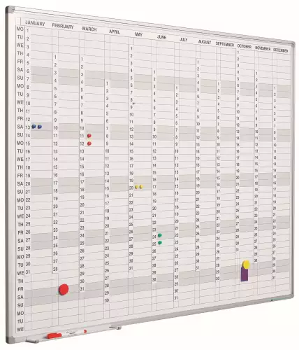 WhiteboardMatch Whiteboard PRO - Geëmailleerd staal - Whiteboard Weekplanner - Maandplanner - Jaarplanner - Magnetisch - Wit - Incl. maand/dag/nummerstroken - Engels - 60x90cm (50704)