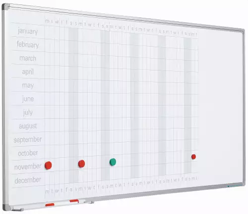 WhiteboardMatch Whiteboard PRO - Geëmailleerd staal - Weekplanner - Maandplanner - Jaarplanner - Magnetisch - Wit - Nederlandstalig - 90x120cm (50719)