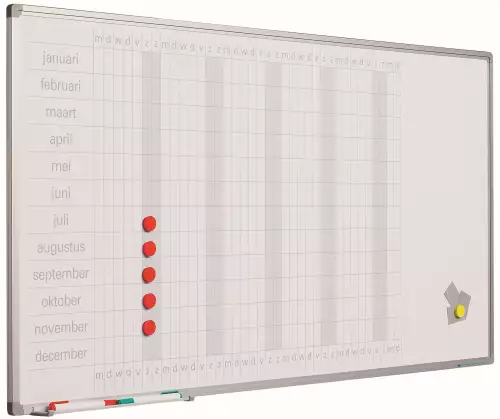 WhiteboardMatch Whiteboard PRO - Geëmailleerd staal - Weekplanner - Maandplanner - Jaarplanner - Magnetisch - Wit - Nederlandstalig - 90x120cm (50720)