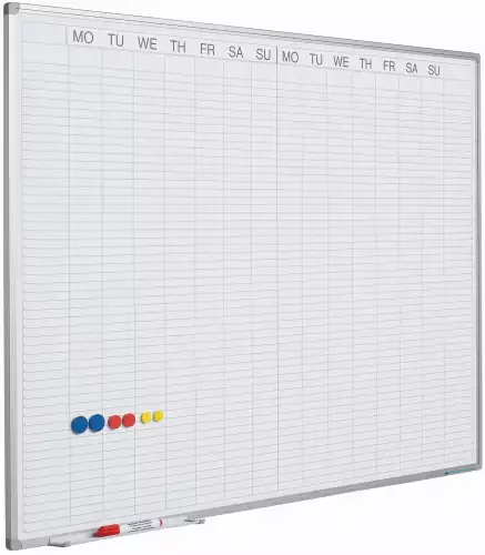 WhiteboardMatch Whiteboard PRO - Geëmailleerd staal - Weekplanner - Maandplanner - Jaarplanner - Magnetisch - Wit - Engels - 90x120cm (50726)