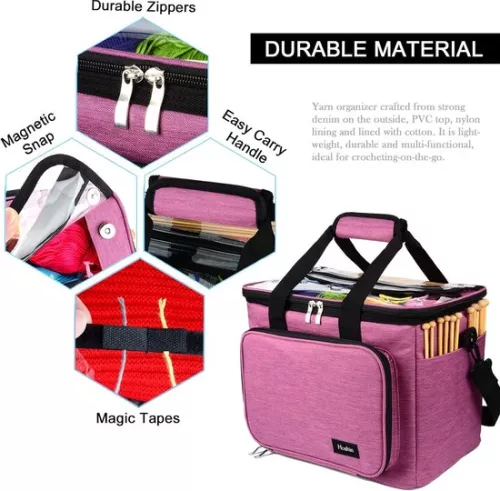 Merkloos Wol opbergzak, breizak voor het opbergen van garen voor breien, haken, strengen garen, breinaalden (tot 35,5 cm) (paars) (7595980206472)