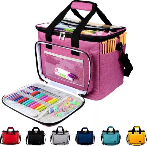 Wol opbergzak, breizak voor het opbergen van garen voor breien, haken, strengen garen, breinaalden (tot 35,5 cm) (paars)