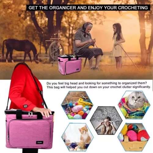 Merkloos Wol opbergzak, breizak voor het opbergen van garen voor breien, haken, strengen garen, breinaalden (tot 35,5 cm) (paars) (7595980206472)