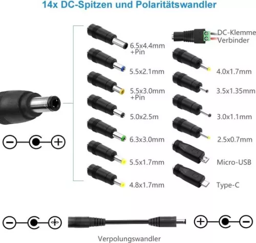 merkloos Universele voeding 3V ~ 24V 120W 5A - Schakeladapter met adapterstekker - Elektronische apparaten, fotolijstjes, babyfoons, camera's, LED-strips - maximaal 5000 mA (9504537515668)