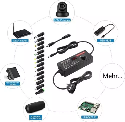 merkloos Universele voeding 3V ~ 24V 120W 5A - Schakeladapter met adapterstekker - Elektronische apparaten, fotolijstjes, babyfoons, camera's, LED-strips - maximaal 5000 mA (9504537515668)